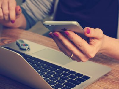 A woman checking her phone